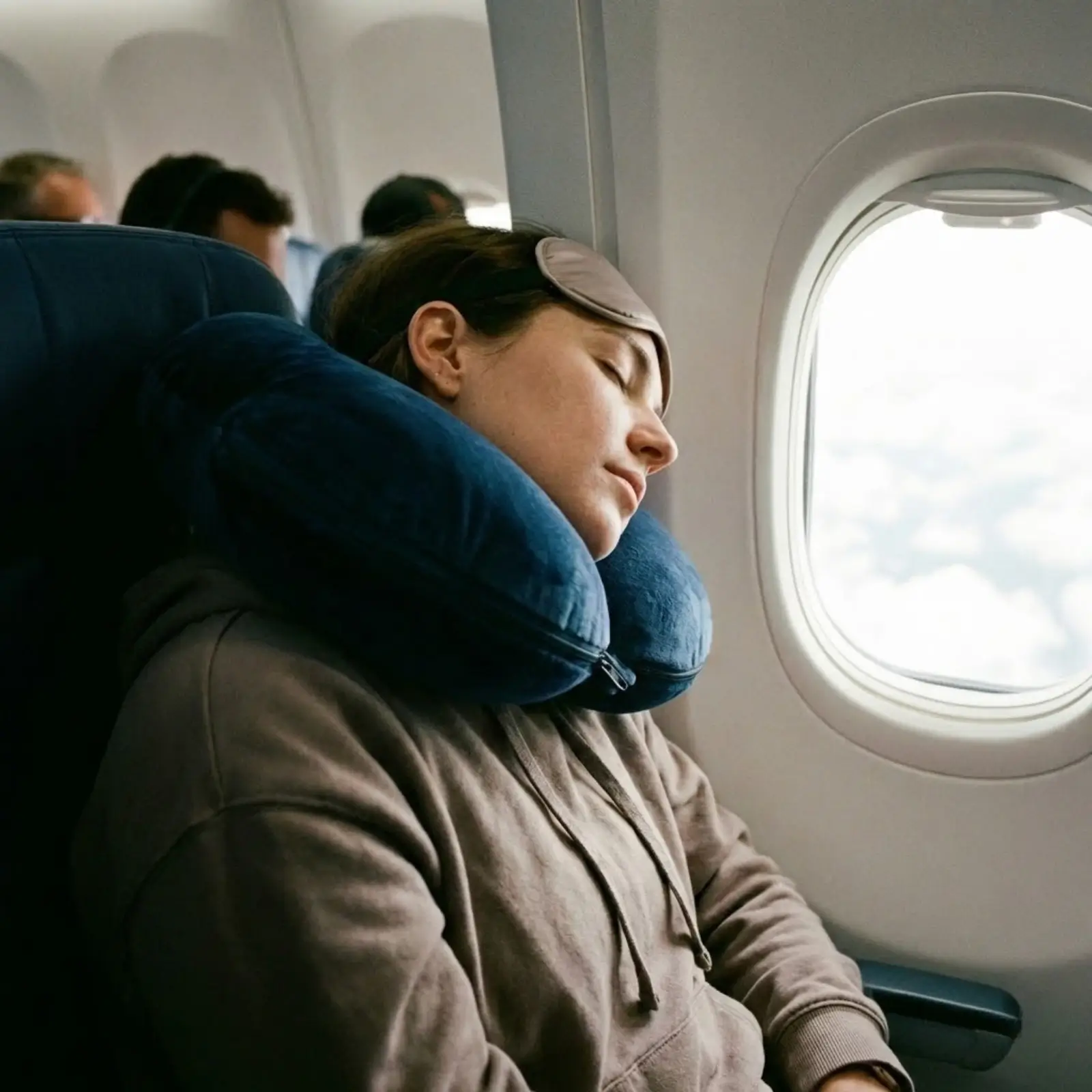 Spanie w samolocie z poduszką podróżną